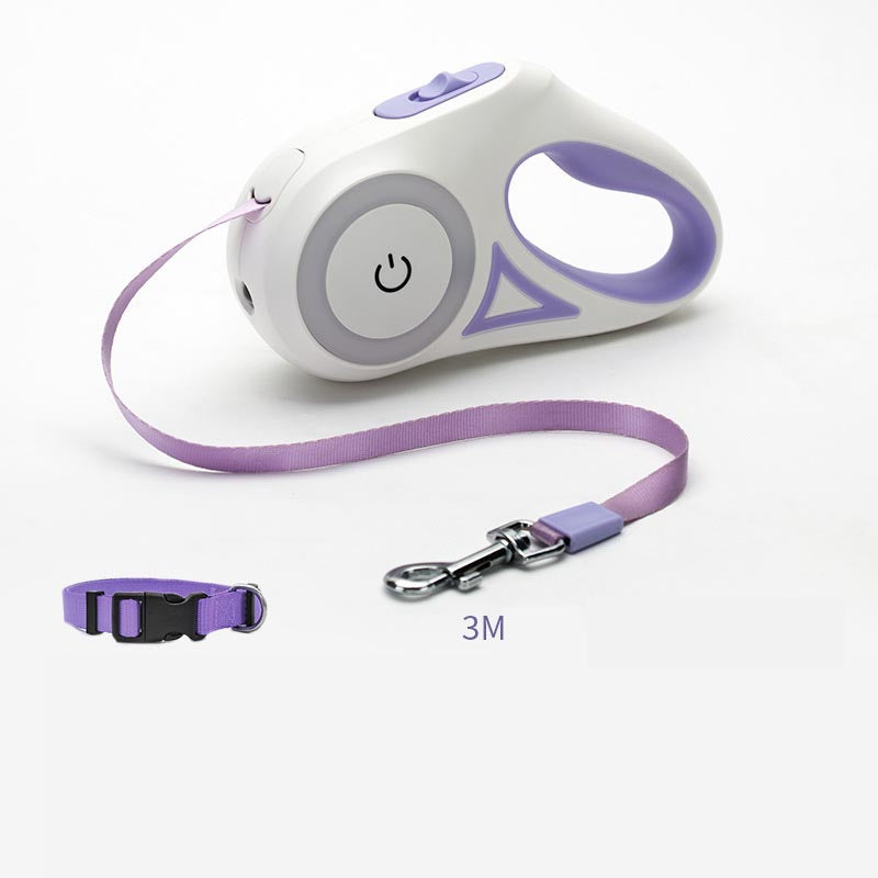 Smart Retractable Pet Leash + Collar with LED Spotlight – Safe Night Walks for Dogs & Cats