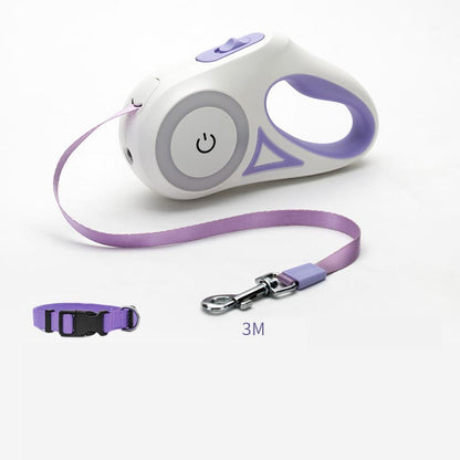Smart Retractable Pet Leash + Collar with LED Spotlight – Safe Night Walks for Dogs & Cats