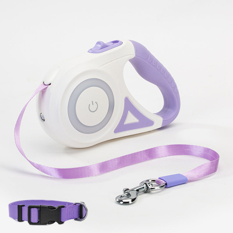 Smart Retractable Pet Leash + Collar with LED Spotlight – Safe Night Walks for Dogs & Cats
