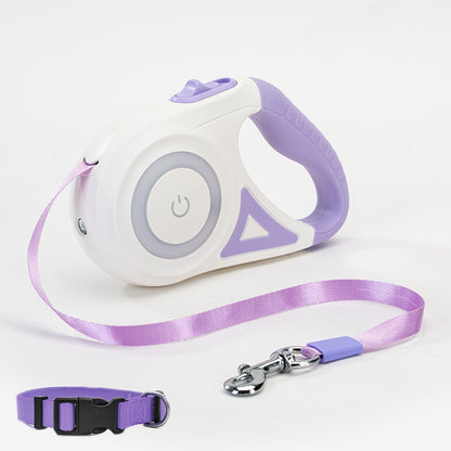 Smart Retractable Pet Leash + Collar with LED Spotlight – Safe Night Walks for Dogs & Cats