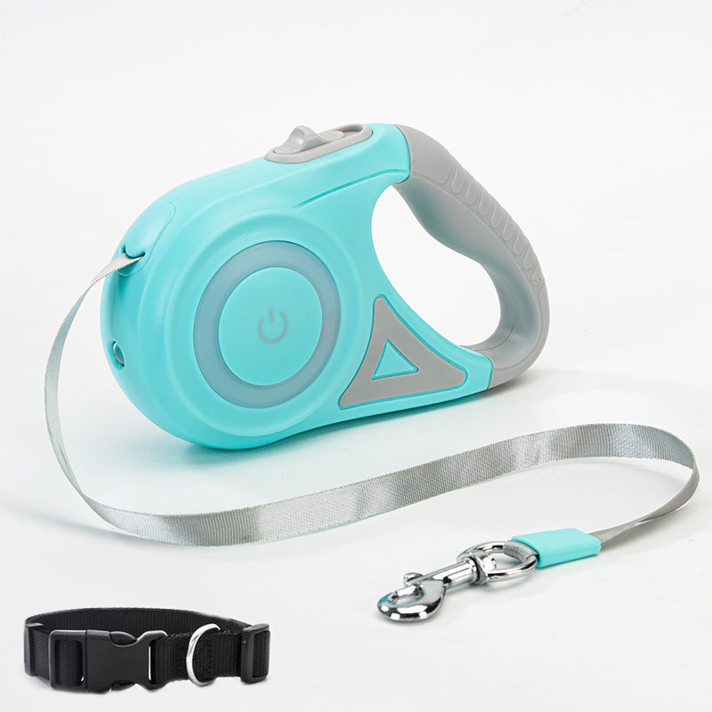 Smart Retractable Pet Leash + Collar with LED Spotlight – Safe Night Walks for Dogs & Cats