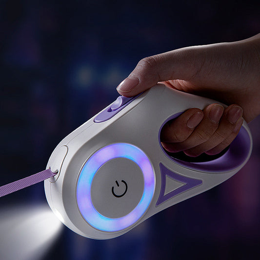 Smart Retractable Pet Leash + Collar with LED Spotlight – Safe Night Walks for Dogs & Cats