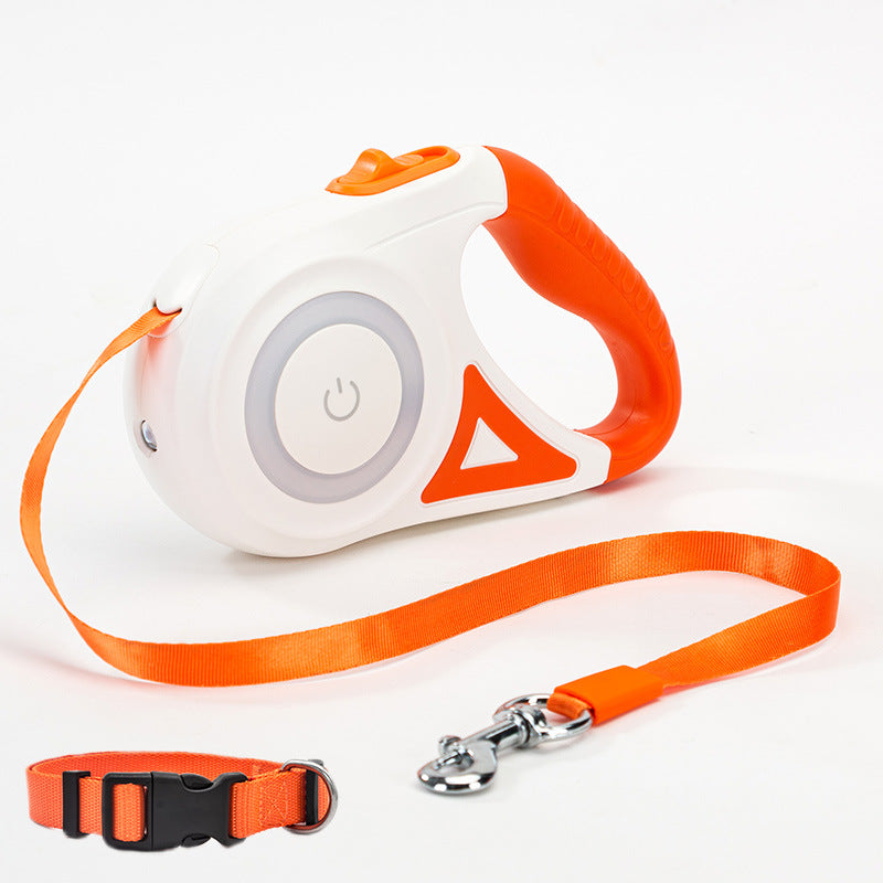 Smart Retractable Pet Leash + Collar with LED Spotlight – Safe Night Walks for Dogs & Cats