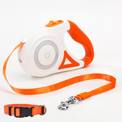 Smart Retractable Pet Leash + Collar with LED Spotlight – Safe Night Walks for Dogs & Cats