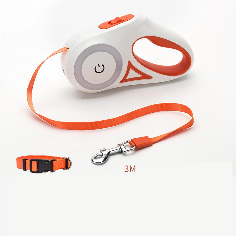 Smart Retractable Pet Leash + Collar with LED Spotlight – Safe Night Walks for Dogs & Cats