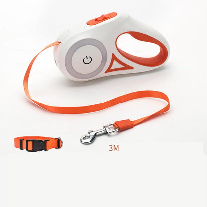 Smart Retractable Pet Leash + Collar with LED Spotlight – Safe Night Walks for Dogs & Cats