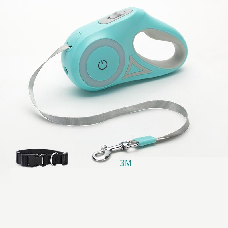 Smart Retractable Pet Leash + Collar with LED Spotlight – Safe Night Walks for Dogs & Cats
