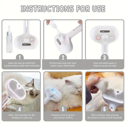 3 in 1 Pet Spray Grooming Comb Steamy Floating One Click Hair Removal Cleaning Steam Brush Styling for Dogs Cats Accessories
